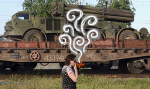 Woman smoking near heavy weapons.png